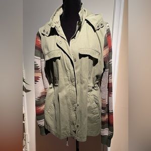 THREAD & Supply Olive Green Jacket / Aztec Knit Sleeves - Large